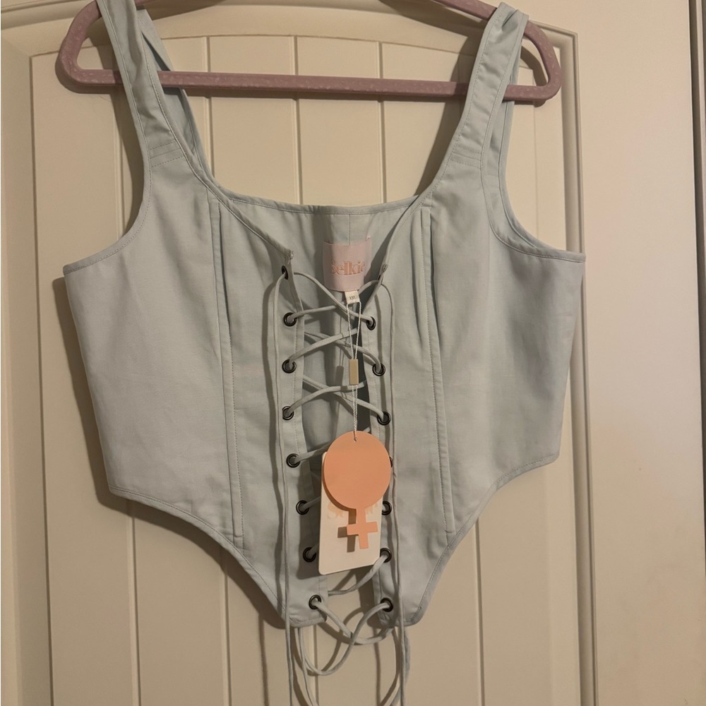 Selkie Light Blue Lace-Up Corset Top